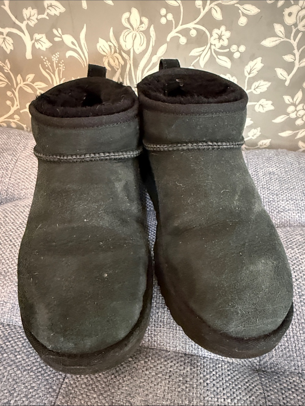 Womens Black Suede Cozy Boot Slip-Ons